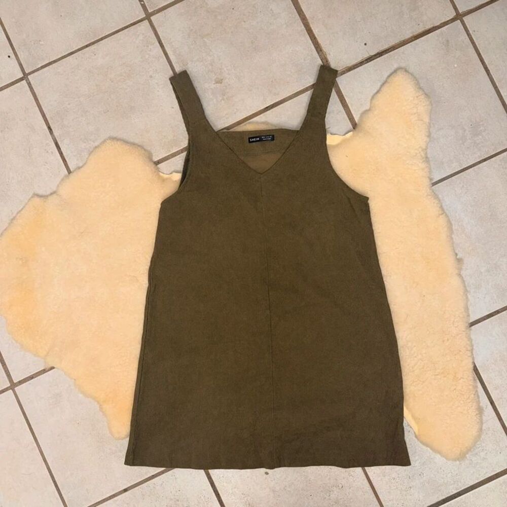 SHEIN Army Green Corduroy Pinafore Overall Mini Dress - Size M